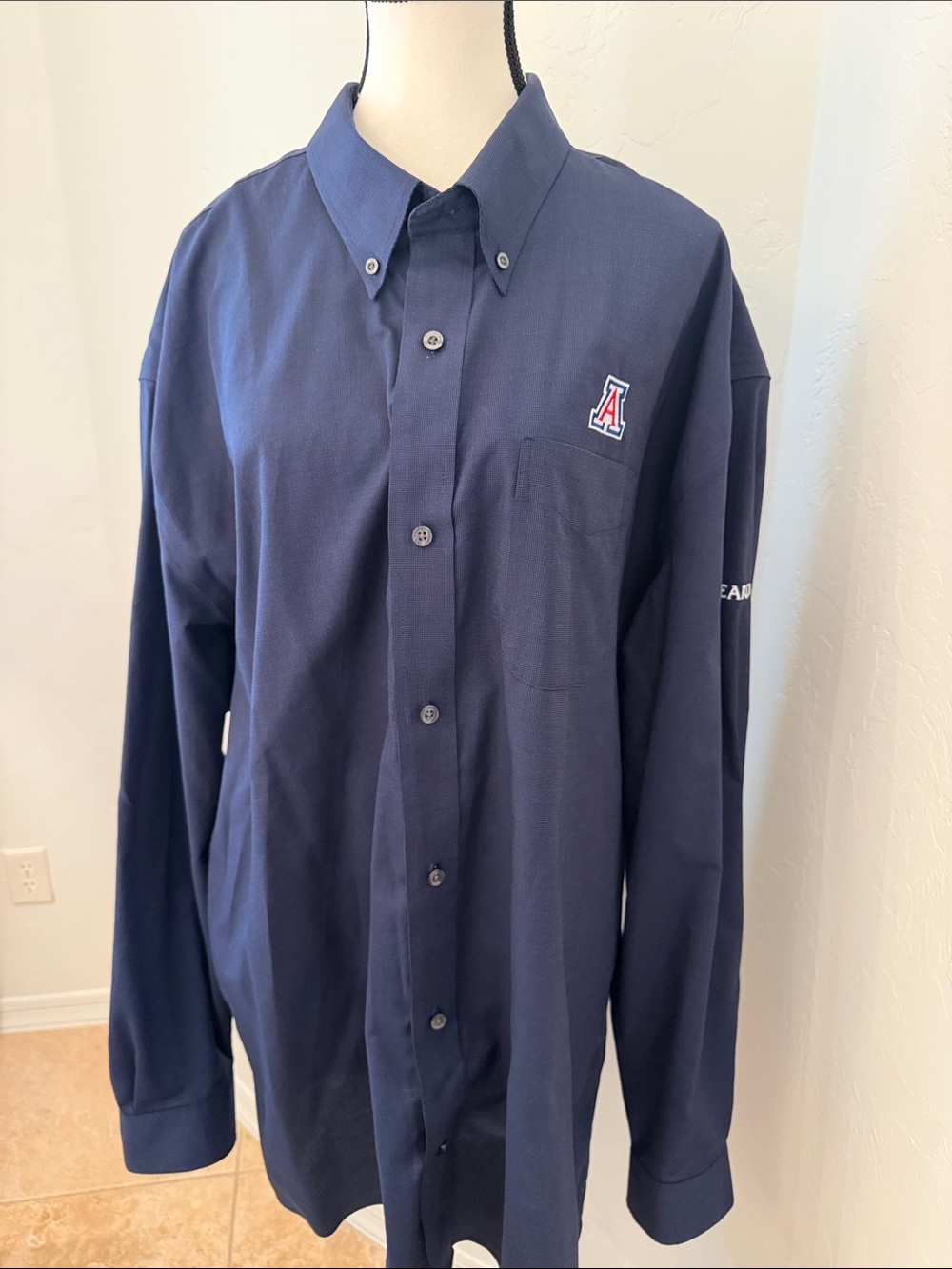 Men’s Cutter & Buck Navy Long-Sleeve Button-Down Shirt with Embroidered 'A' Logo